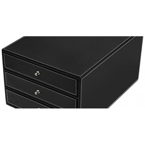 Black Leatherette 3 Drawers File Cabinet/Office Supplies Desk Storage