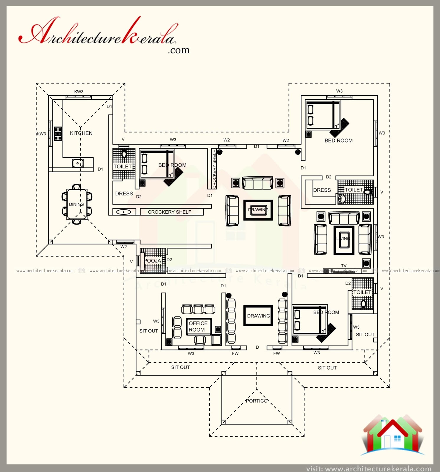 1700 Square Feet Traditional House Plan With Beautiful Elevation Like4 Acha Homes