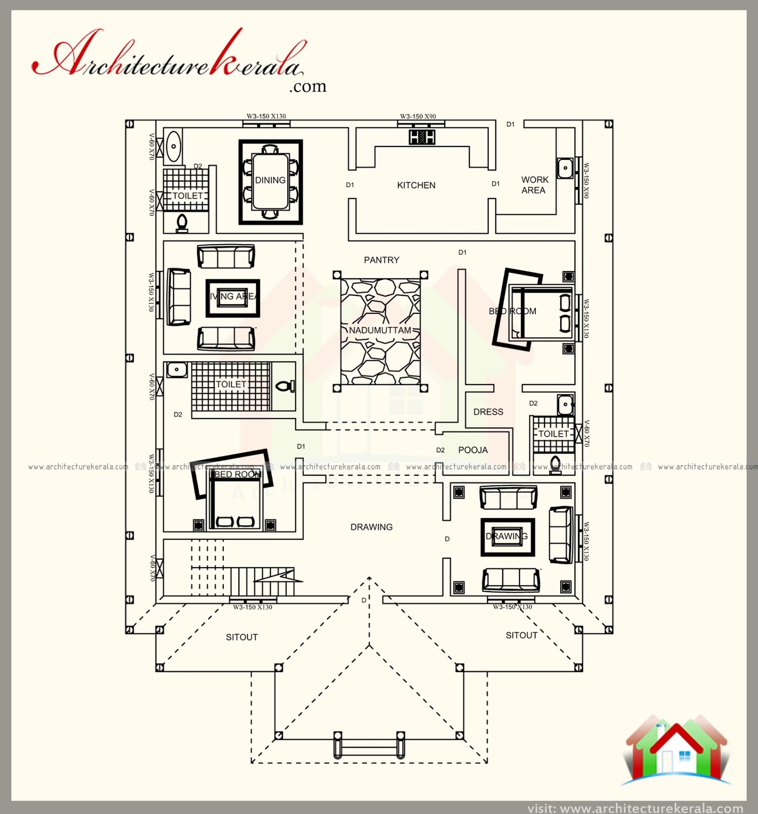 2 Bedroom Tradition Kerala Home With Gaines Ville Fine Arts